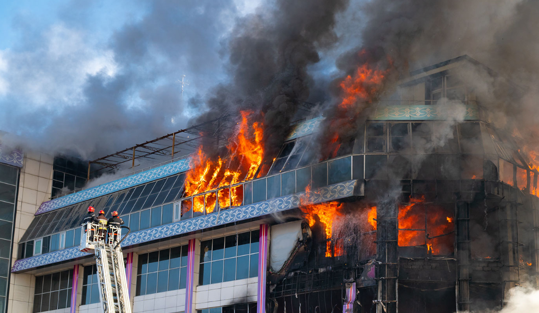 commercial building with large fire