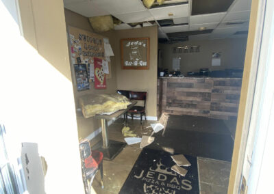 damage and debris before commercial fire restoration for Jeda's pizza